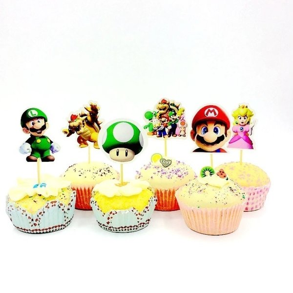 Cupcake Decoratie Mario Bros Taarttopper 12 stuks