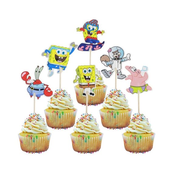Cupcake Decoratie SpongeBob SquarePants Taarttopper 12 stuks