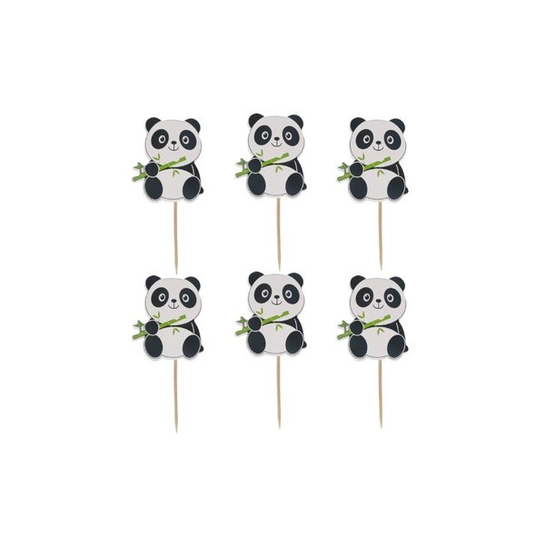 Cupcake Decoratie Panda Taarttopper Set Bamboe 6 stuks